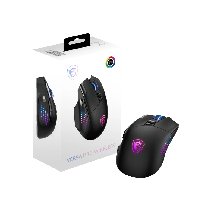 MSI Ratón Versa Pro Wireless + Mouse Dock Pro S12-4301370-CLA, Inalámbrico, Sensor Óptico, 26000 PPP, 15 Botones Personalizables, Negro