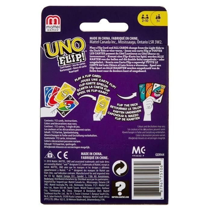Mattel Games GDR44 Juego de Cartas UNO Flip. Edición con Baraja a Doble Cara y Carta Especial FLIP. Familiar +7 años. 3 Mattel Games GDR44 Juego de Cartas UNO Flip. Edición con Baraja a Doble Cara y Carta Especial FLIP. Familiar +7 años. 3