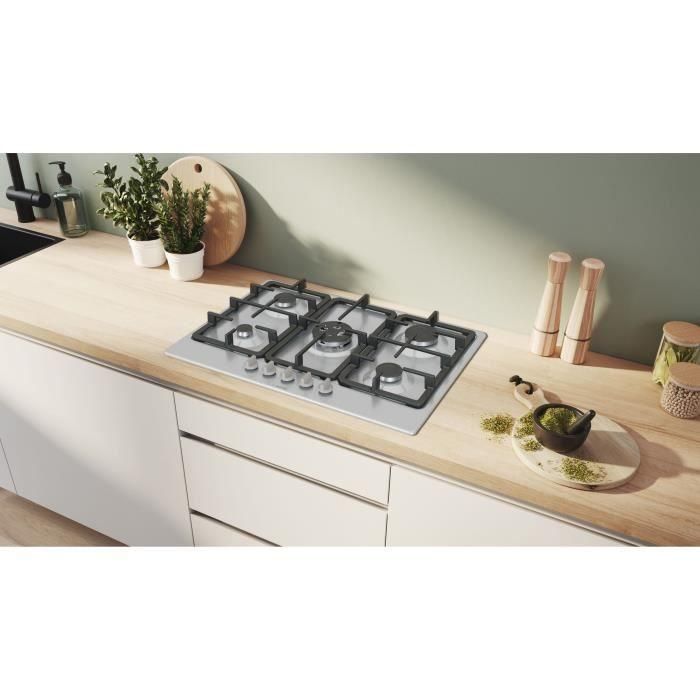 Placa de gas - BOSCH Serie 4 - 5 fuegos - 52 x 75 x 4,5 cm - PGQ7B5K90 - Acero inoxidable 1