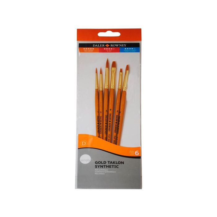 Pinceles Daler Rowney Simply Art Sintentico Mango Corto Dorado Blister De 6 Unidades 1