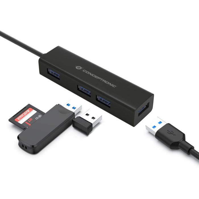 Conceptronic HUBBIES07B Hub USB Tipo C con 4 Puertos USB 3.0 de Aluminio Negro 2