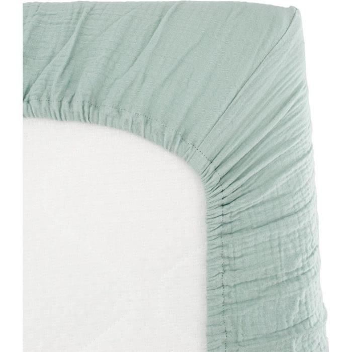 Sábana bajera envolvente - DOMIVA - 60x120 cm - Celadon - Gasa de algodón Sábana bajera envolvente - DOMIVA - 60x120 cm - Celadon - Gasa de algodón