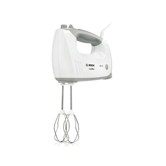 Bosch MFQ36400 Batidora de mano ErgoMixx 450 W con 5 velocidades, Turbo, 2 batidores y 2 ganchos amasadores de acero inoxidable Blanco/Gris 16