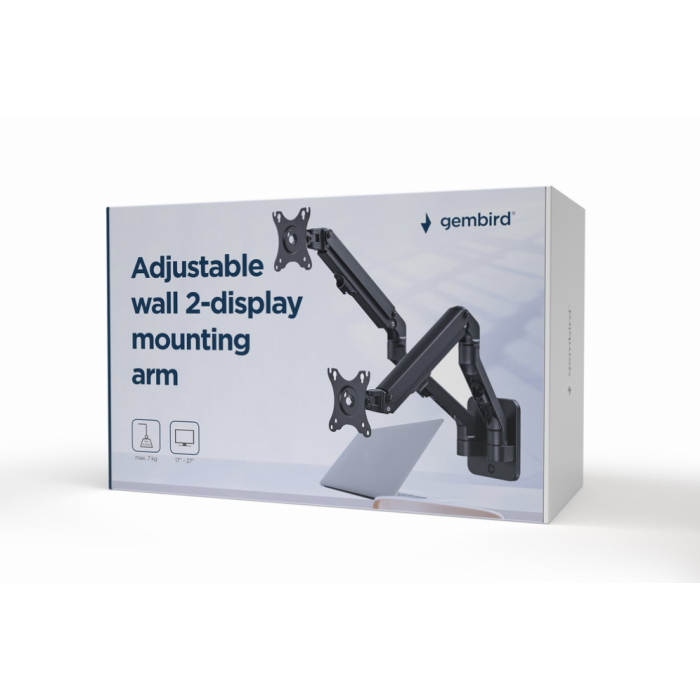GEMBIRD MA-WA2-01 Soporte de Pared para Monitor Doble Negro hasta 27 Pulgadas