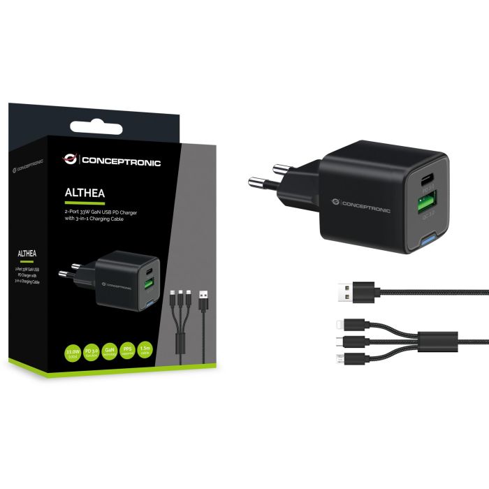 Conceptronic Cargador Pared Althea16B 33W Negro Universal 2 Puertos 3 Conceptronic Cargador Pared Althea16B 33W Negro Universal 2 Puertos 3