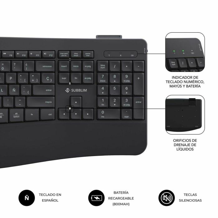 Teclado y Ratón Subblim OFFICE PROWAVE Negro Qwerty Español QWERTY 4