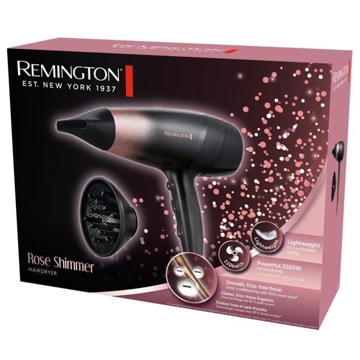 Remington Secador de Pelo Rose Shimmer 2200W Negro/Rosa con Gancho para Colgar 2
