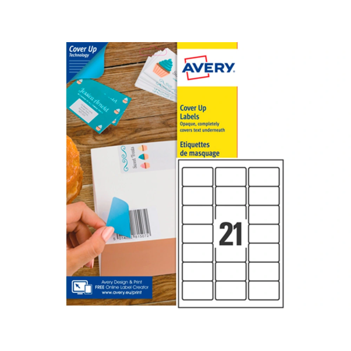Avery Etiqueta Adhesiva Cubriente Permanente para Impresora Laser Blanca 63,5 x 38,1 mm Caja 525 Unidades 1