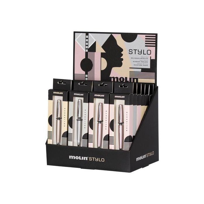 Boligrafo Molin Stylo Expositor De 24 (12X Oro Metalizado, 12X Plata Metalizado)