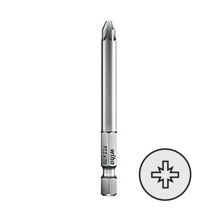 Wiha Punta para Atornillar 1/4" PZ2-70mm Extralarga, Compatible con Destornilladores de 1/4"