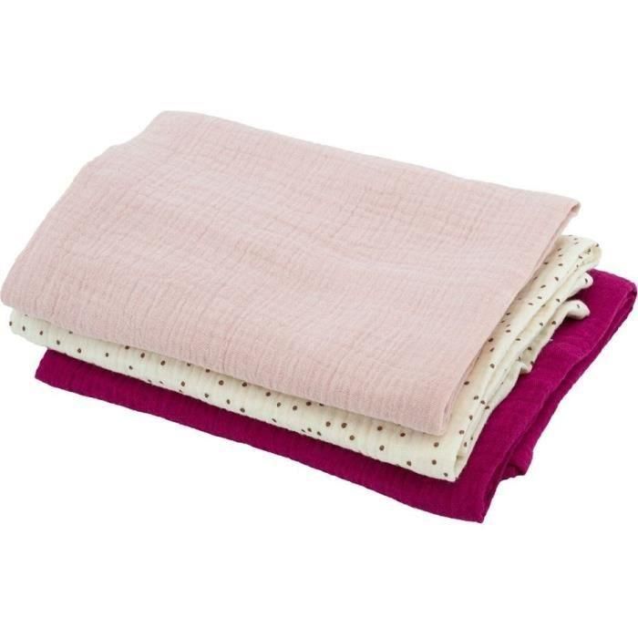 Set de 3 Arrullos de Bambú - DOMIVA - 1 Estampado + 2 Lisos - Rosa Granadina - 60x60 cm