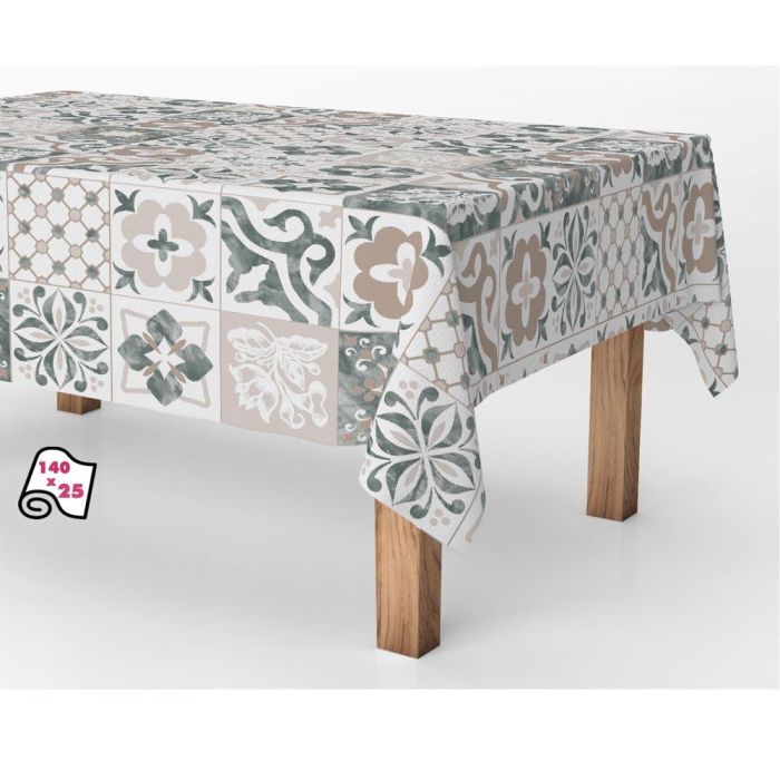 Exma Rollo de hule antimanchas cerámica azul gris 140 cm x 25 m, 70% poliéster 30% algodón