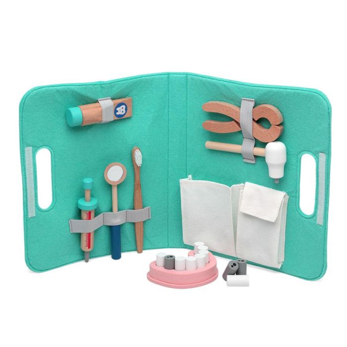 KioKids Juguete Set de Dentista de Madera Educativo con Accesorios, Maletín, Dientes y Caries para Niños +36 meses Multicolor 2