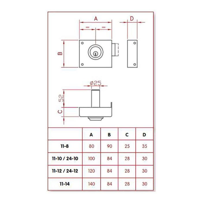 Cerradura de sobreponer solo llave. izquierda jis 11-10i jis 1