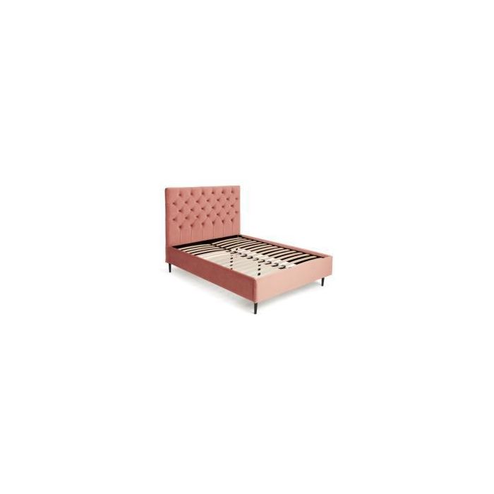 DKD Home Decor Cama Moderna Rosa 180x200 cm Capitoné Madera Metal Poliéster Desmontable (210x137x187 cm)
