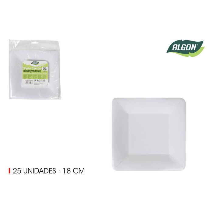 Set de 25 platos de cartón cuadrados con soja 18 cm Algon (36 Cajas) Set de 25 platos de cartón cuadrados con soja 18 cm Algon (36 Cajas)