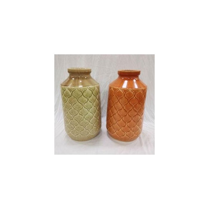 DKD Home Decor Jarrón de Porcelana Scandi Colección Yufuin Verde Naranja 20x35x20 cm (Pack 2 Unidades)