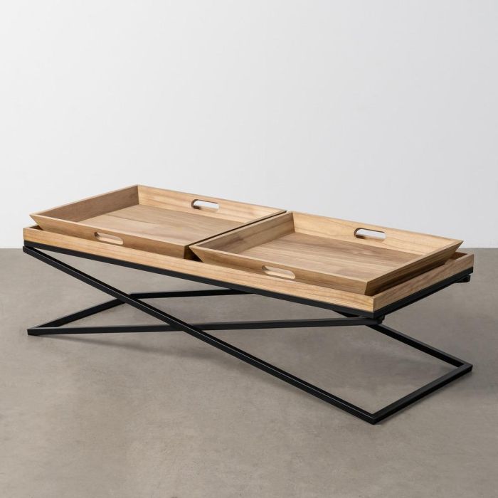 Mesa Centro Natural-Negro Madera-Metal 113 X 50 X 36,50 cm