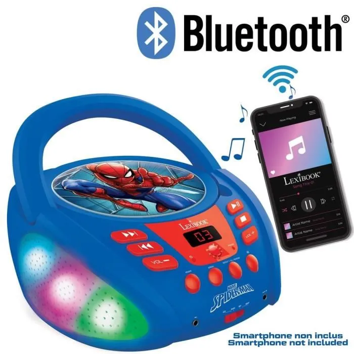 Lexibook Reproductor CD Bluetooth Spider-Man con Efectos de Luz y Karaoke para Niños 1 Lexibook Reproductor CD Bluetooth Spider-Man con Efectos de Luz y Karaoke para Niños 1