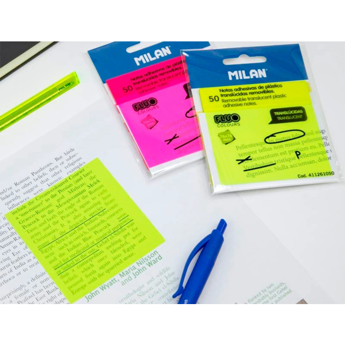 Milan Bloc Notas Adhesivas Removibles Plástico Translúcidas Rosa Fluorescente 76x76 mm 50H 5