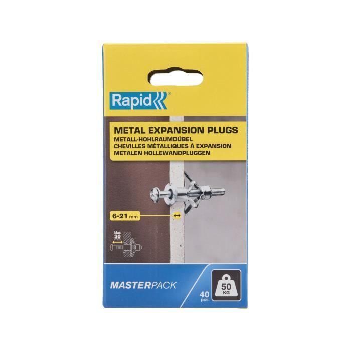 Rapid 5001567 - Anclajes de Expansión Metálicos para Placas de Yeso (6-21mm) - Pack 40 und. - Carga Máx. 50 kg 0 Rapid 5001567 - Anclajes de Expansión Metálicos para Placas de Yeso (6-21mm) - Pack 40 und. - Carga Máx. 50 kg 0