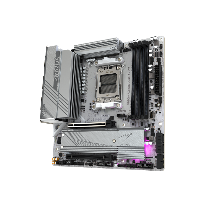 GIGABYTE B650M AORUS ELITE AX ICE Placa base para AMD Ryzen 9000 Series, DDR5, PCIe 5.0, WiFi 6E, LAN 2.5GbE 3