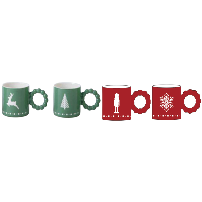 DKD Home Decor Mug Navidad Tradicional Porcelana 275ml Rojo Verde Apto Microondas Lavavajillas 8x8x13.5 cm (12 Unidades)