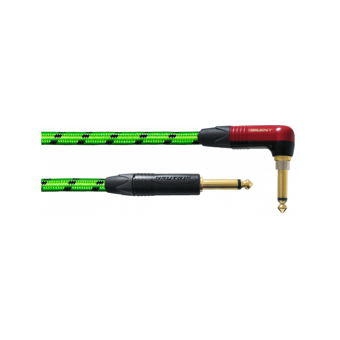 Cordial Cable de Instrumento Jack-Jack Acodado Silent Verde UV 3 Metros