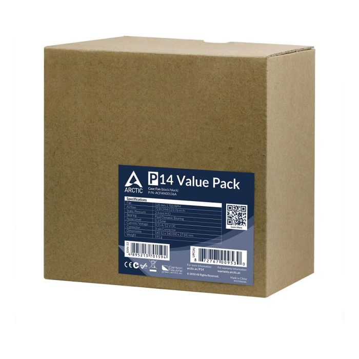 ARCTIC Ventilador 14CM P14 Pack 5 Unidades 1700 RPM 72,8 CFM Negro ARCTIC Ventilador 14CM P14 Pack 5 Unidades 1700 RPM 72,8 CFM Negro