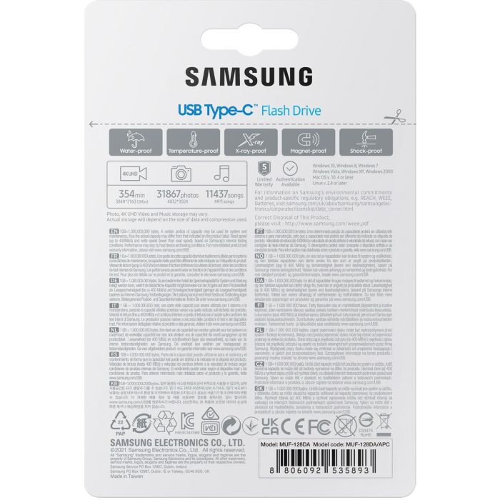 Samsung MUF-128DA/APC Pendrive USB Flash Drive 128GB USB 3.1 Tipo-C hasta 400MB/s Lectura Mystic Blue, Resistente al Agua y Golpes 9