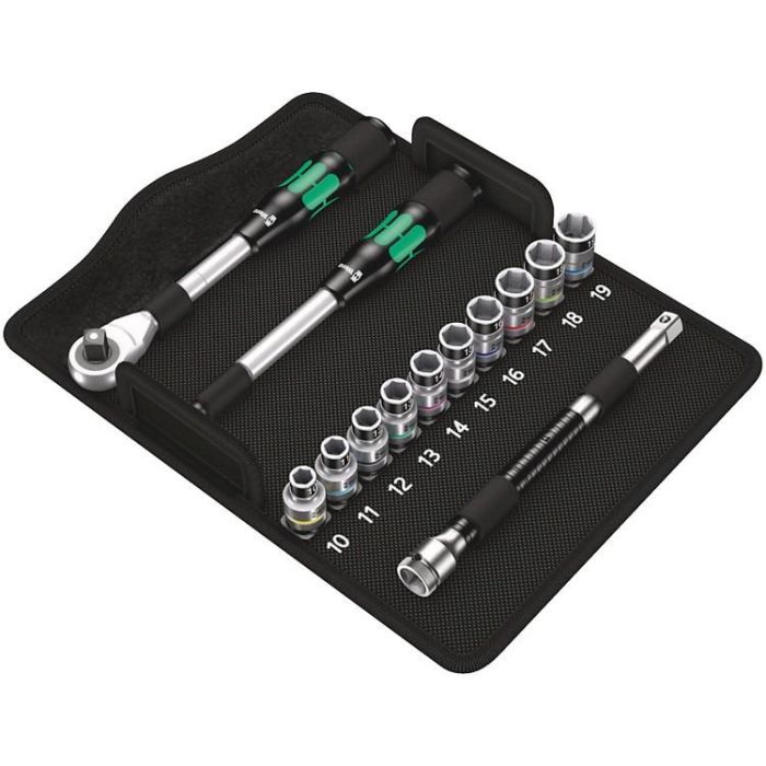 Wera 8006 SC 1 Zyklop Hybrid - Juego de Llaves de Tubo con Mango de Carraca 1/2", Resistente a la Corrosión, Negro/Cromo/Verde