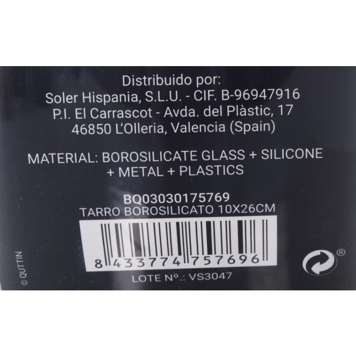 Tarro de Borosilicato Quttin 10x26 cm (12 Unidades) 9 Tarro de Borosilicato Quttin 10x26 cm (12 Unidades) 9