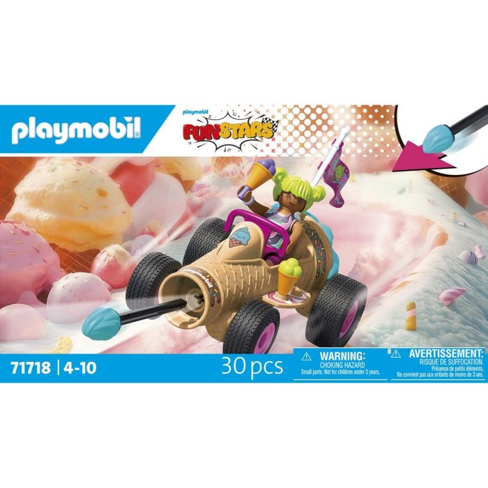 Playmobil 71718 Racing Cono de Helado Funstars con cañón lanza bolas de helado, vehículo de juguete para niños +4 años 2
