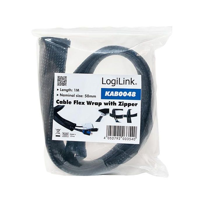 Logilink Kabelschlauch mit Reißverschluss AD: 50 mm, schw 1m 6
