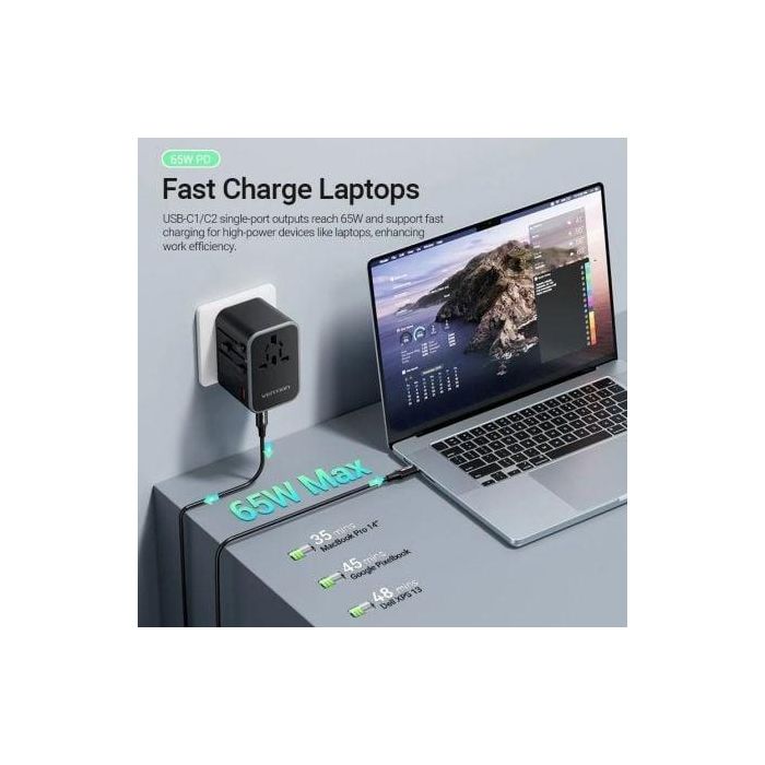 Vention FJDB0 Cargador de Pared Universal 65W con 2x USB-C y 1x USB-A, Carga Rápida GaN para Múltiples Dispositivos y Viajes 3 Vention FJDB0 Cargador de Pared Universal 65W con 2x USB-C y 1x USB-A, Carga Rápida GaN para Múltiples Dispositivos y Viajes 3