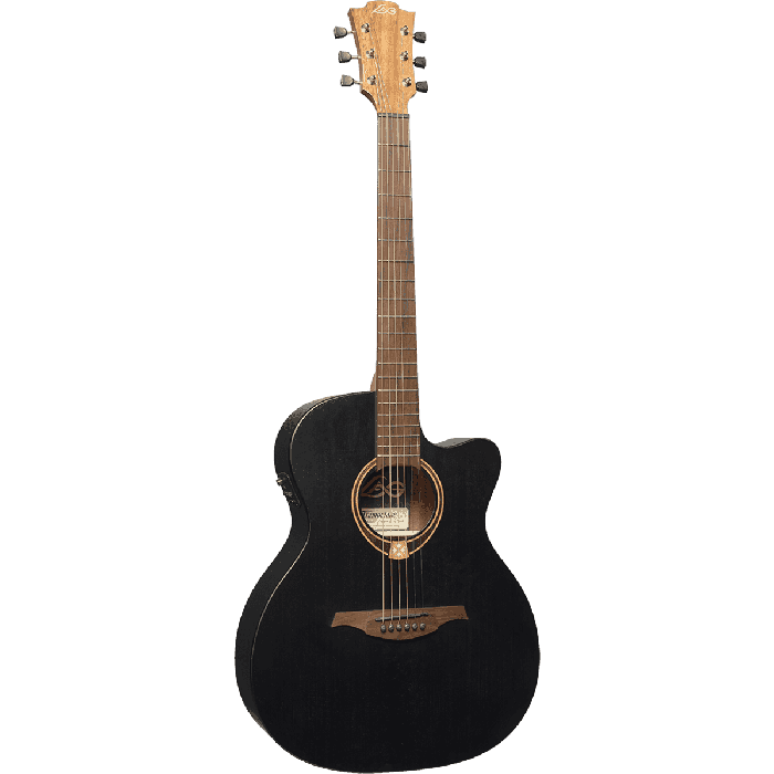 LAG Guitarra Acústica Electroacústica Lâg Auditorium Cutaway Tramontane 70 A/E Negro Satinado Tapa Abeto Engelmann Macizo