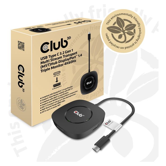 Club 3D MST-Hub USB 3.2 Tipo C a 3x DisplayPort 1.4 CSV-1550 con HDR, hasta 7680x4320 60Hz 2