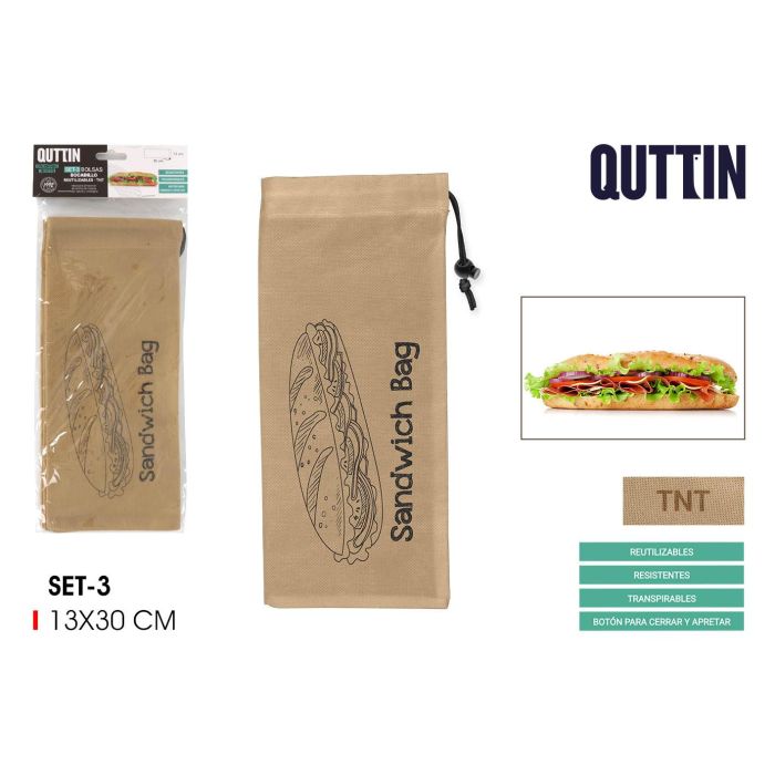 Set de 3 bolsas para bocadillos reutilizables Quttin 13x30 cm (36 Unidades) Set de 3 bolsas para bocadillos reutilizables Quttin 13x30 cm (36 Unidades)