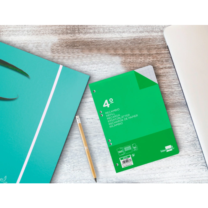 Liderpapel Recambio Cuarto 100 Hojas 60gr Milimetrado 2mm Sin Margen 6 Taladros 7