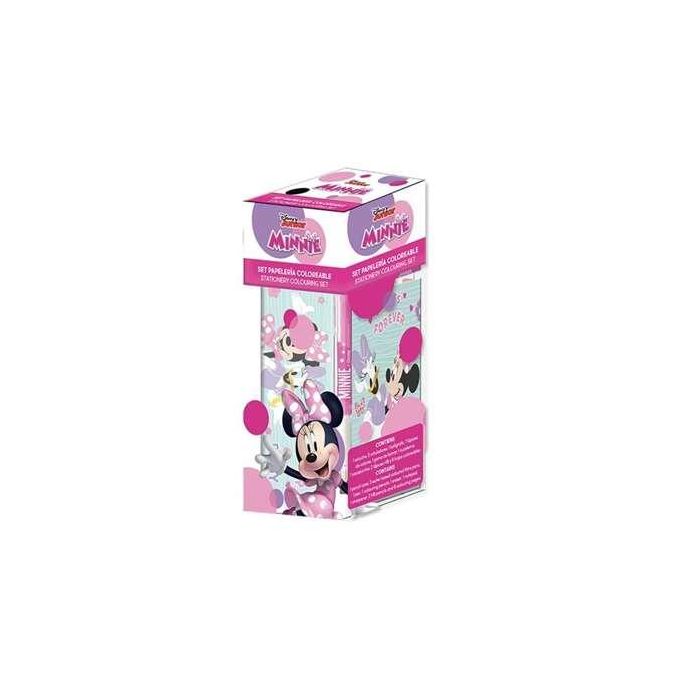 Cerdá Set de Papelería para Colorear y Dibujar de Minnie Rosa para Niños y Niñas +3 Años, Incluye Artículos Esenciales, 8x24x8 cm