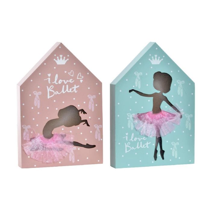 DKD Home Decor Decoración Luminosa Infantil Ballet Azul Rosa 25x17x3.5 cm Artesanal a Pilas (4 Unidades)