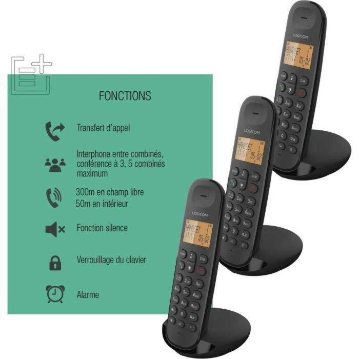 Logicom LOG3483071500247 Teléfono Fijo Inalámbrico DECT ILOA 350 Trio - Negro, Sin Contestador Automático 0 Logicom LOG3483071500247 Teléfono Fijo Inalámbrico DECT ILOA 350 Trio - Negro, Sin Contestador Automático 0