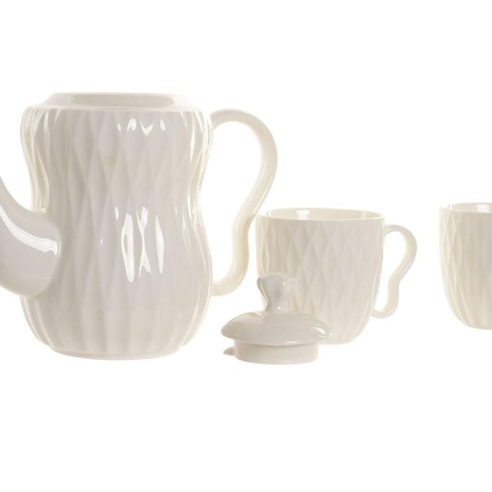 DKD Home Decor Set de 6 Piezas Pengjia 25 Tazas de Porcelana y Bambú Blanco/Marrón Oscuro 23x19x28 cm 2
