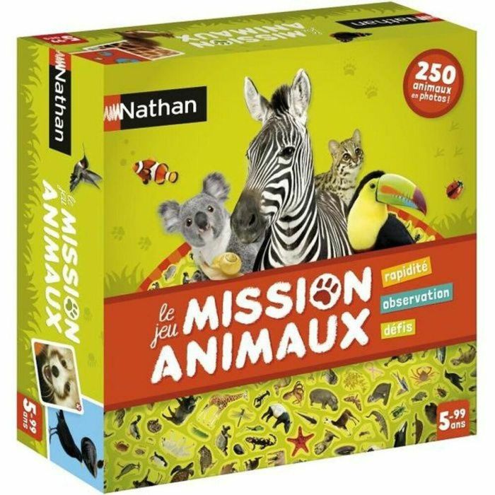 Nathan Mission Animals Juego de Mesa de Observación y Velocidad con 250 Animales para Niños a Partir de 5 Años