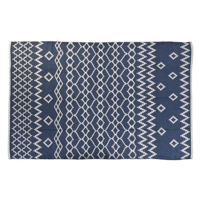 DKD Home Decor Alfombra Rectangular Árabe de Poliéster para Interiores, Diseño Azul y Blanco, 180x120 cm, 1300 gsm