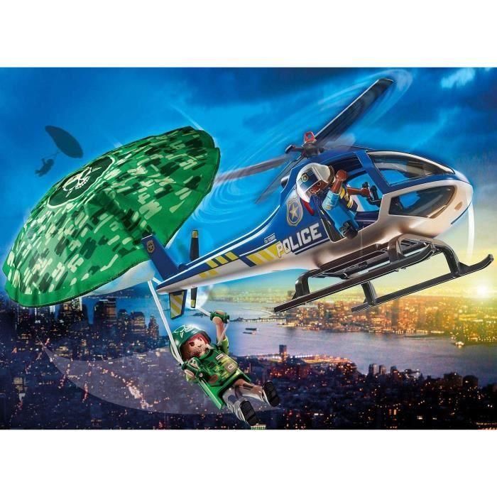 Playmobil Helicóptero de Policía City Action: Set de Juguete para Persecución en Paracaídas, Aventura Aérea para Niños +4 años 1
