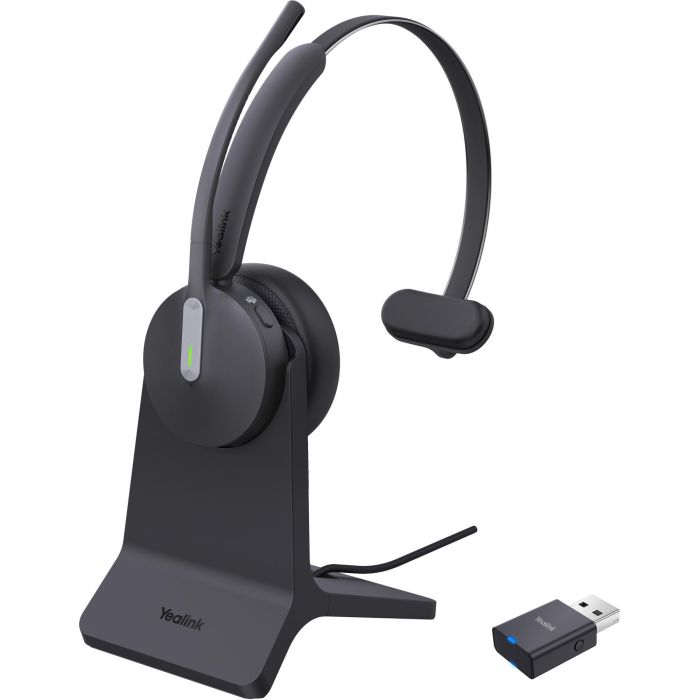 Yealink WH64 Hybrid Mono DECT Auricular Inalámbrico con Soporte de Carga USB-C para Oficina/Call Center Microsoft Teams
