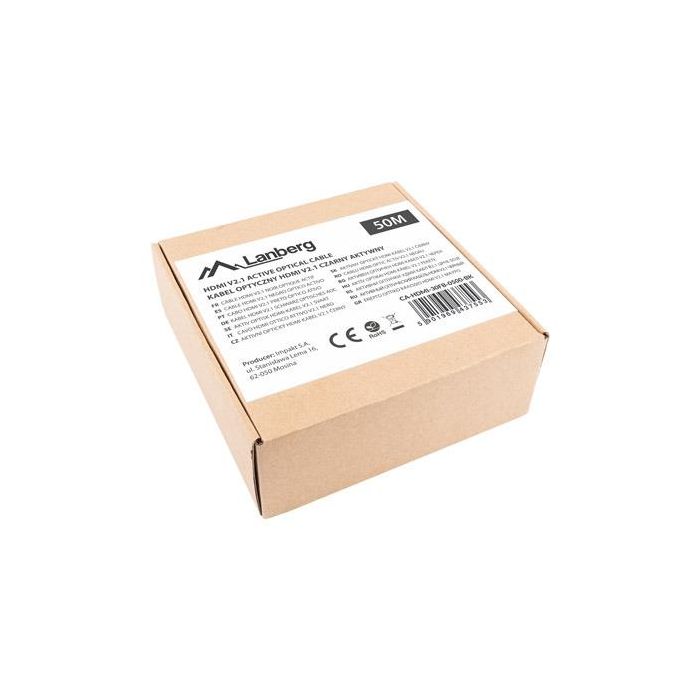 Lanberg Cable HDMI V2.1 M - 50 metros, Soporte 8K HDR, Alta Velocidad 48 Gb/s, Conectores Chapados en Oro, Doble Apantallamiento, Cobre y Fibra de Vidrio 4