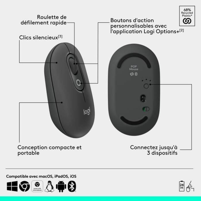 Logitech Ratón Inalámbrico Pop Mouse Grafito - Tecnología Bluetooth, Personalizable, Duración Batería 24 Meses 1 Logitech Ratón Inalámbrico Pop Mouse Grafito - Tecnología Bluetooth, Personalizable, Duración Batería 24 Meses 1