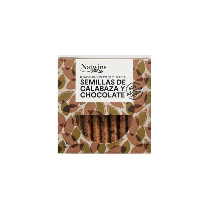 NATWINS Barritas de Cereales con Semillas de Calabaza y Chocolate 80g - Sin Azúcar Añadido, con Avena y Espelta